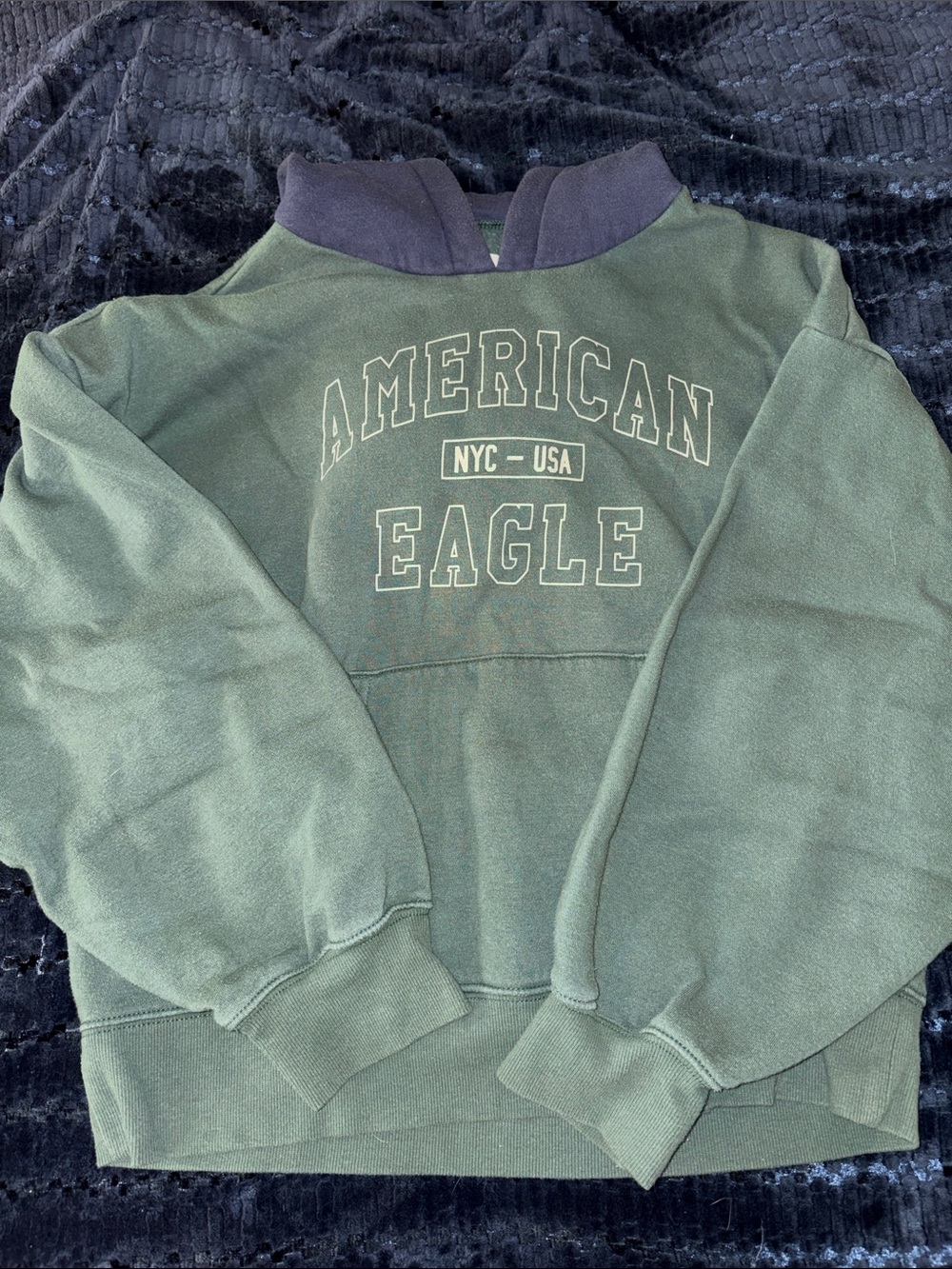 American Eagle Outfitters Green & Navy Pullover Hoodie Sweatshirt